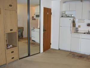 Built in drawers, closet.