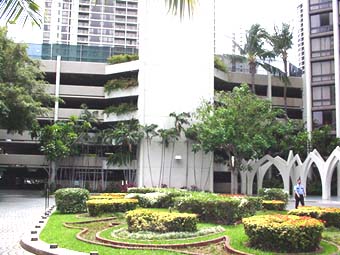 Tennis courts on top of the parking garage.